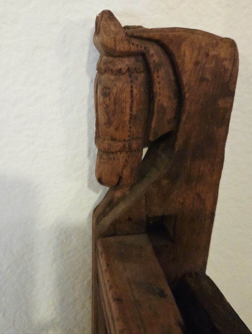 Vintage Antique Handmade Carved Teak Horsehead Rustic Wooden Barber Mirror Rare - Picture 9 of 13